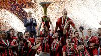 AC Milan berhasil mengunci titel juara Serie A musim ini setelah meraih kemenangan besar atas Sassuolo dengan tiga gol tanpa balas. (AFP/Filippo Monteforte)