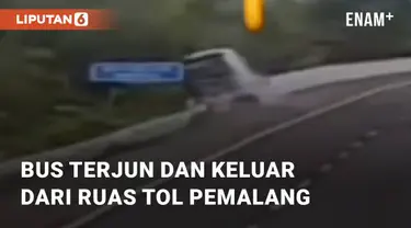 Bus terjun dari ruas tol Pemalang KM 320 di Ampelgading, Pemalang. Kecelakaan terjadi sekitar pukul 12.30 WIB