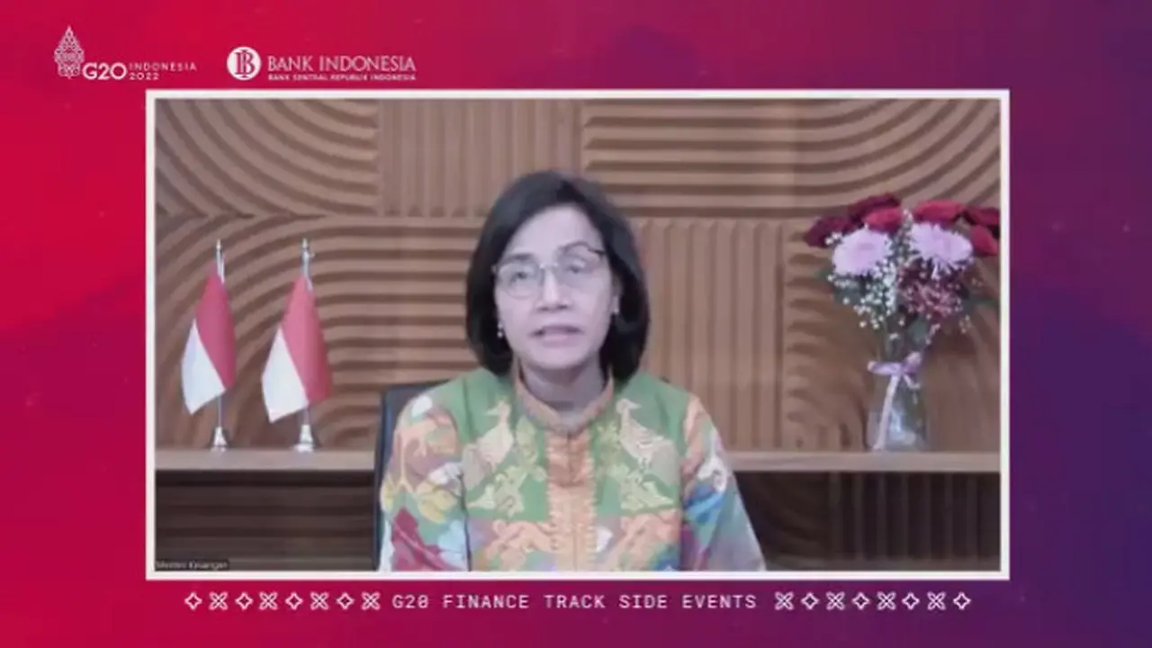 Menteri Keuangan RI Sri Mulyani Indrawati memaparkan pertumbuhan ekonomi Indonesia di masa Pandemi COVID-19 dalam pernyataan di forum G20 (G20)