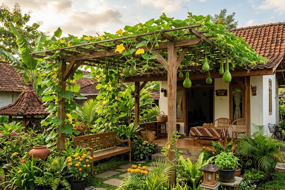 Labu Rambat di Atap Teras Rumah Gemini AI