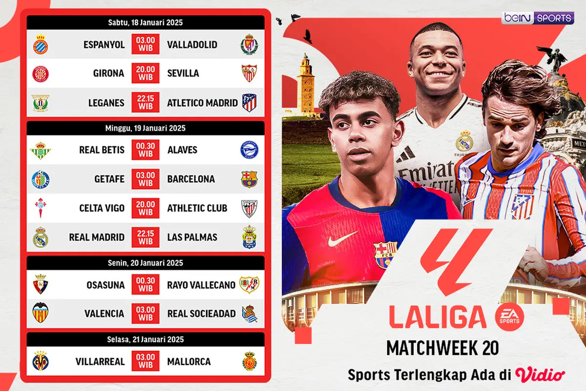 Jadwal La Liga 2024/25 Matchweek ke 20 di Vidio