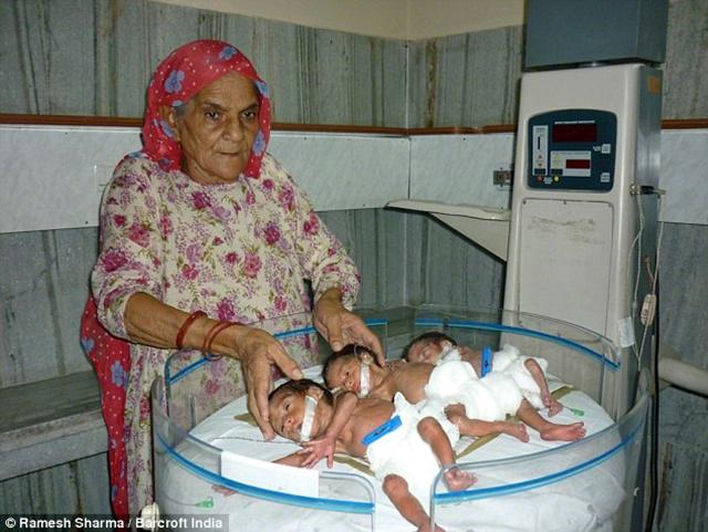 Wanita India lain yang berhasil melahirkan bayi kembar tiga setelah melakukan program bayi tabung di usia 68 tahun | Photo: Copyright telegraph.co.uk