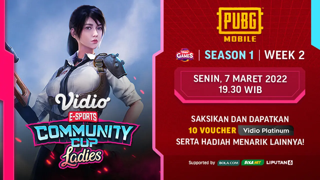 Jadwal dan Live Streaming Vidio Community Cup Ladies Season 1 PUBGM Week 2 di Vidio, Senin 7 Maret 2022