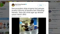   Menhub menyesalkan penamparan wanita kepada petugas Avsec di Bandara Sam Ratulangi, Manado, Sulawesi Utara. (Foto: Capture tweet akun Twitter Menhub Budi Karya Sumadi/@BudiKaryaS)