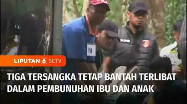 Tiga dari lima tersangka kasus pembunuhan ibu dan anak di Jalan Cagak, Subang, Jawa Barat, menolak untuk melakukan adegan rekonstruksi Rabu sore. Ketiga tersangka tetap mengaku tidak bersalah.