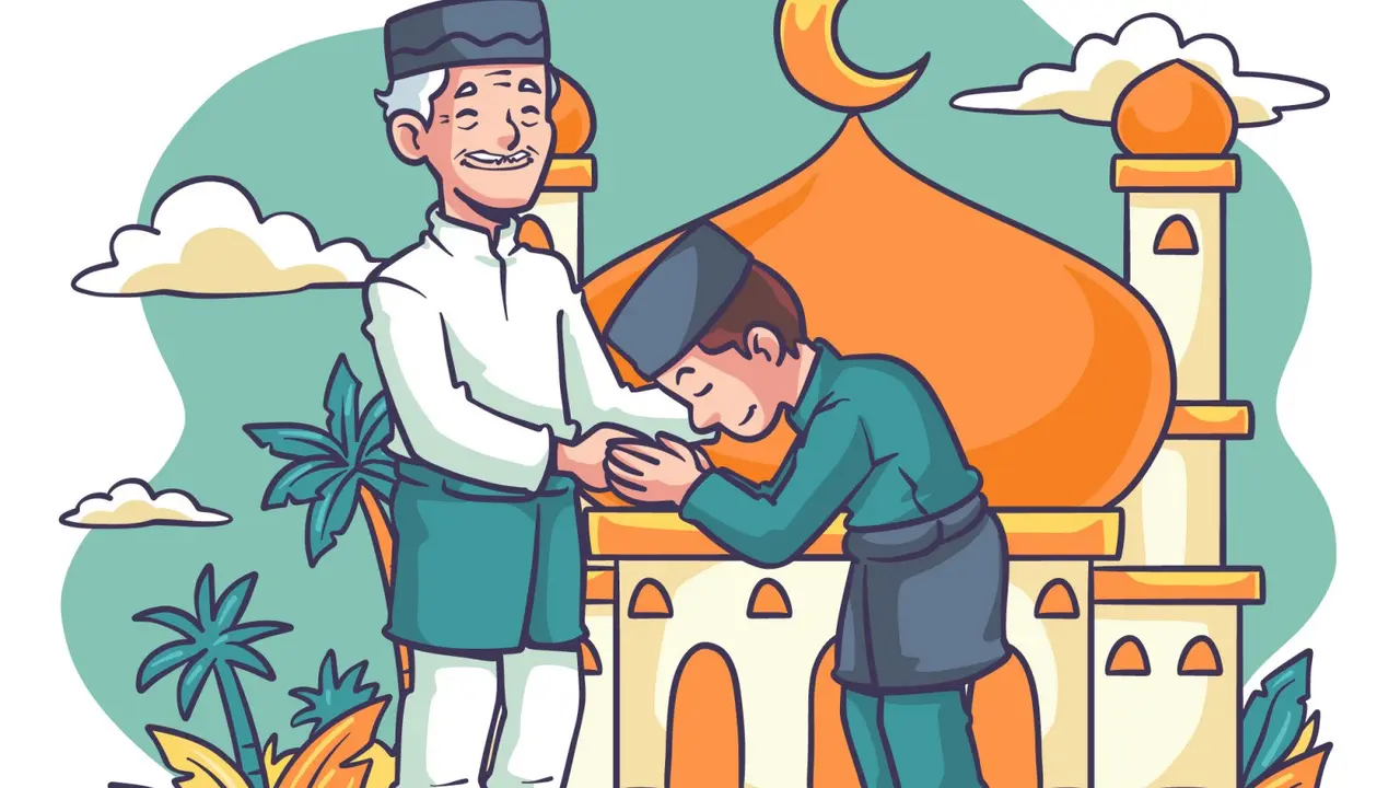 Ilustrasi Idulfitri, Idul Fitri, Lebaran, bersalaman, sungkem