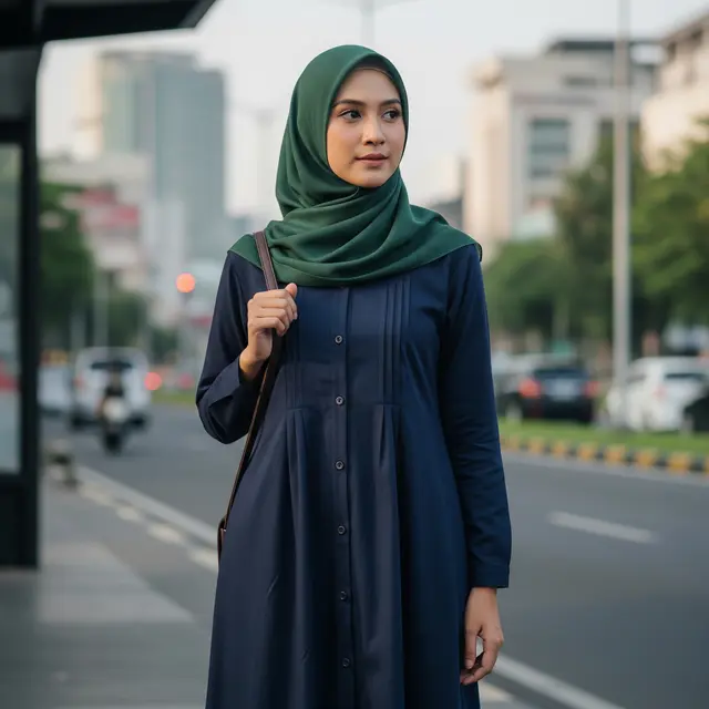 Model Gamis yang Tetap “Rapi & Adem” untuk Komuter Motor Setiap Hari (Image by Gemini AI)