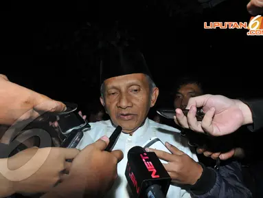  Amien Rais Ketua Dewan Syuro PAN meminta parpol Islam untuk menghilangkan egonya saat hadir di Cikini, Jakarta, Kamis (17/4/2014)(Liputan6.com/Johan Tallo)
