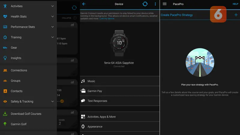 Aplikasi Garmin Connect di Garmin fenix 6x Sapphire