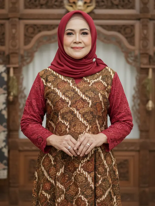 Gamis Batik Brokat Warna Maroon untuk Ibu 50 Tahun (Foto: Gemini AI)