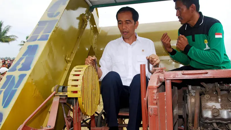 Jokowi Jajal Mesin Pemanen Padi