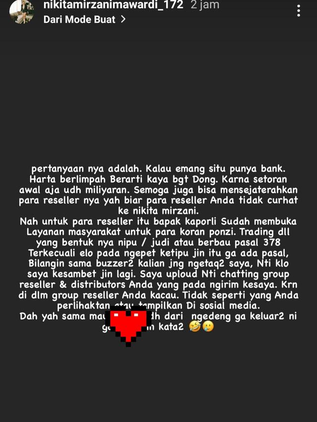 Unggahan Nikita Mirzani. (Foto: Dok. Instagram @nikitamirzanimawardi_172)