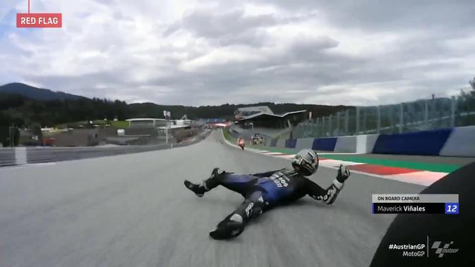Kecelakaan Maverick Vinales pada MotoGP Styria 2020 di Red Bull Ring, Minggu (23/8/2020). (Dok MotoGP)