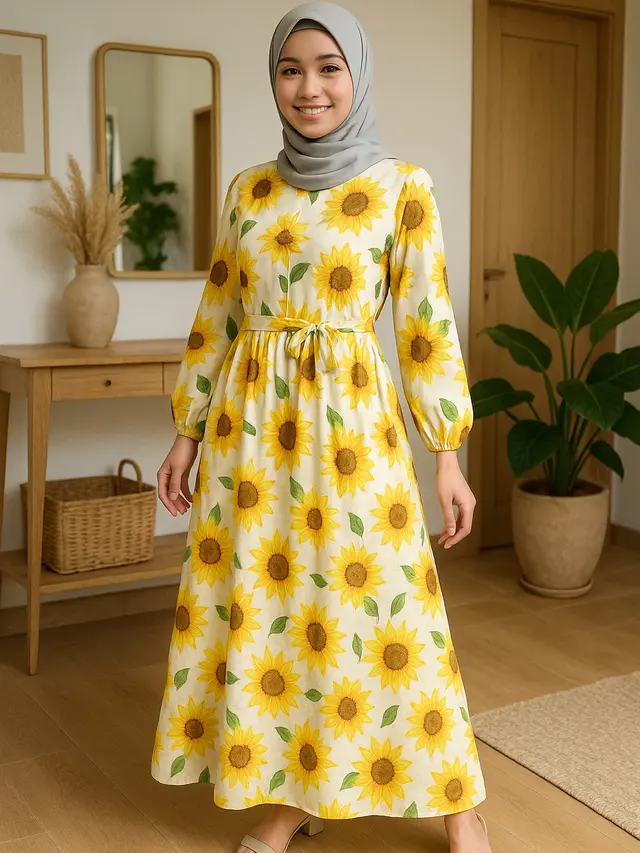 7 Model Gamis Motif Bunga yang Memikat Hati, Tampilan Gaya Feminin Tapi Stylish