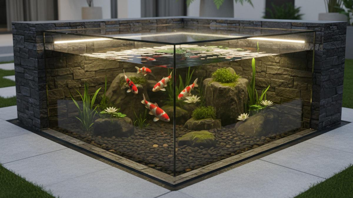 7 Desain Kolam Ikan Mini Kombinasi Batu dan Kaca, Perpaduan Estetika Alam dan Sentuhan Modern