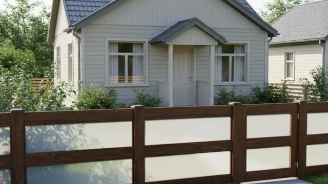 Model Pagar Rumah Modern Tanpa Motif Ramai dengan Sentuhan Kayu Natural (Image by Gemini AI)