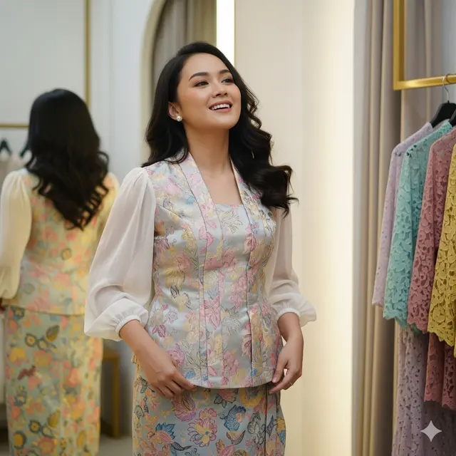 Blouse Batik Lengan Balon Warna Pastel