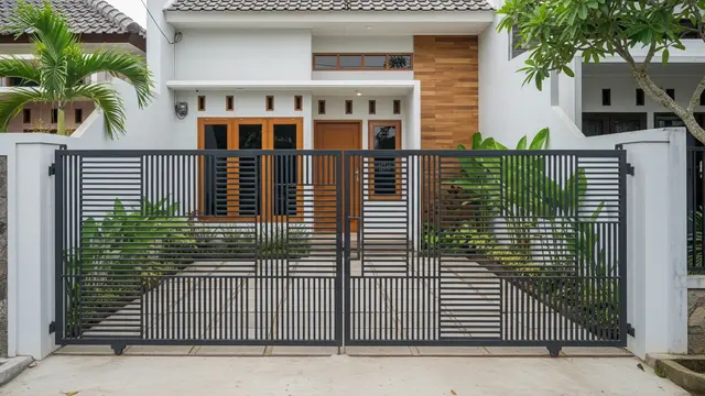Pagar Plat Berlubang Bermotif Garis