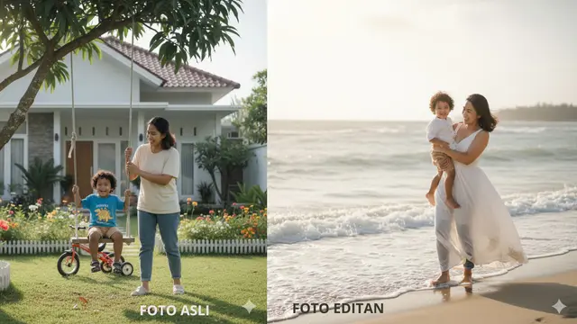 Edit Foto Ibu dan Anak yang Masih Kecil ala Photoshoot (Foto: Gemini AI)