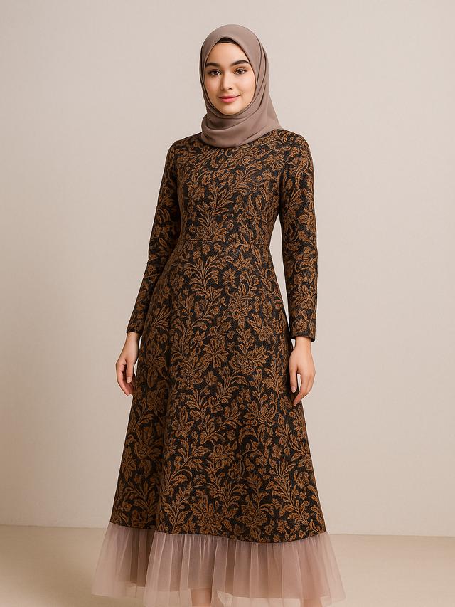 7 Model Gamis Batik Kombinasi Tulle Transparan, Modern dan Feminin