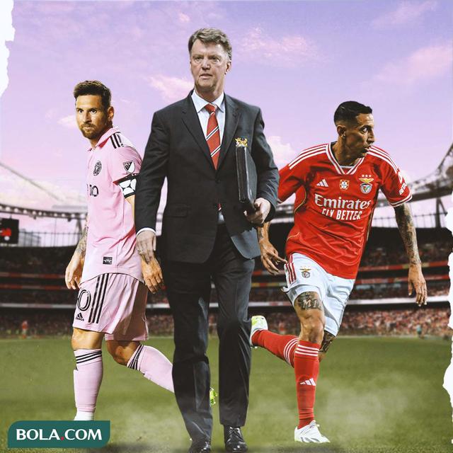 Ilustrasi - Lionel Messi, Louis van Gaal, Angel Di Maria