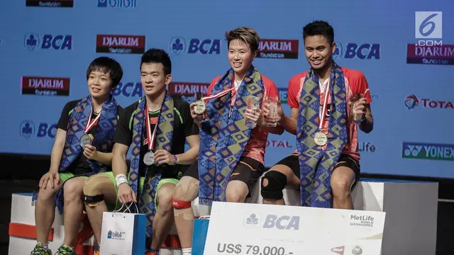 Ekspresi Kemenangan Ganda Campuran Indonesia Tontowi Ahmad / Liliyana