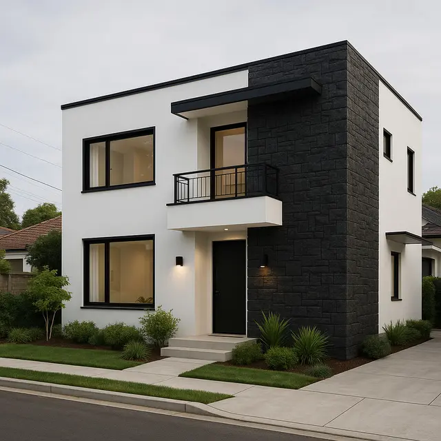 Rumah Minimalis Putih dengan List Hitam