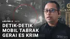 Masih soal insiden di jalanan. Meluncur tidak terkendali, sebuah mobil menabrak gerai es krim hingga porak-poranda. Di lokasi lain, ada sebuah truk pengangkut bahan kimia yang melaju di jalur penyelamat akibat rem blong.