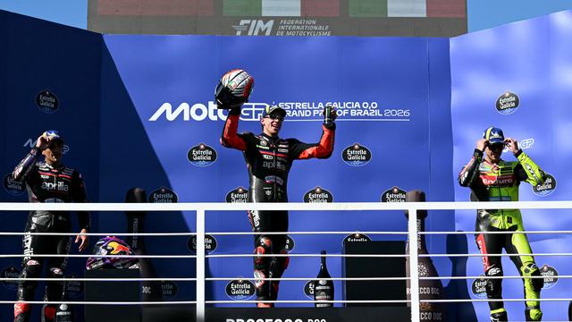 Selebrasi Marco Bezzecchi usai menang di MotoGP Brasil 2026