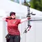 Aksi atlet panahan Indonesia, Nurisa Dian Ashrifah, pada final panahan nomor compound individual putri Asian Games 2026, di Okazaki Chuo Sogo Park Multipurpose Square, Jepang, Kamis (1/10/2026). (AINAGOC)