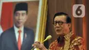 Yasonna H Laoly memberikan sambutan serah terima jabatan (sertijab) Menteri Hukum dan Hak Asasi Manusia (Menkumham) di di Graha Pengayoman, Rasuna Said, Kuningan, Jakarta, Selasa (20/8/2024). (merdeka.com/Imam Buhori)