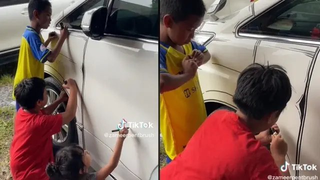Ayah Ini Bebaskan Anak-anaknya Corat-Coret di Mobil Mewah, Hasilnya Banjir Pujian