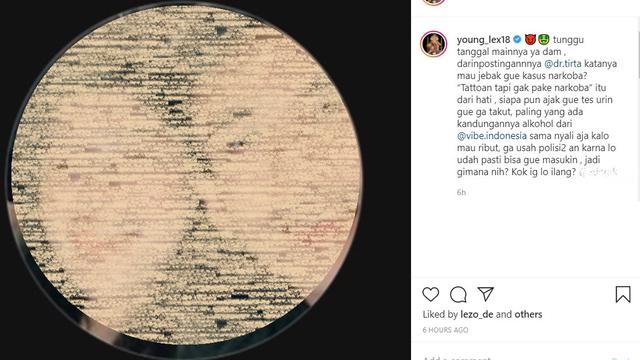 Young Lex unggah wajah okum yang diduga akan menjebaknya agar terjerat kasus narkoba