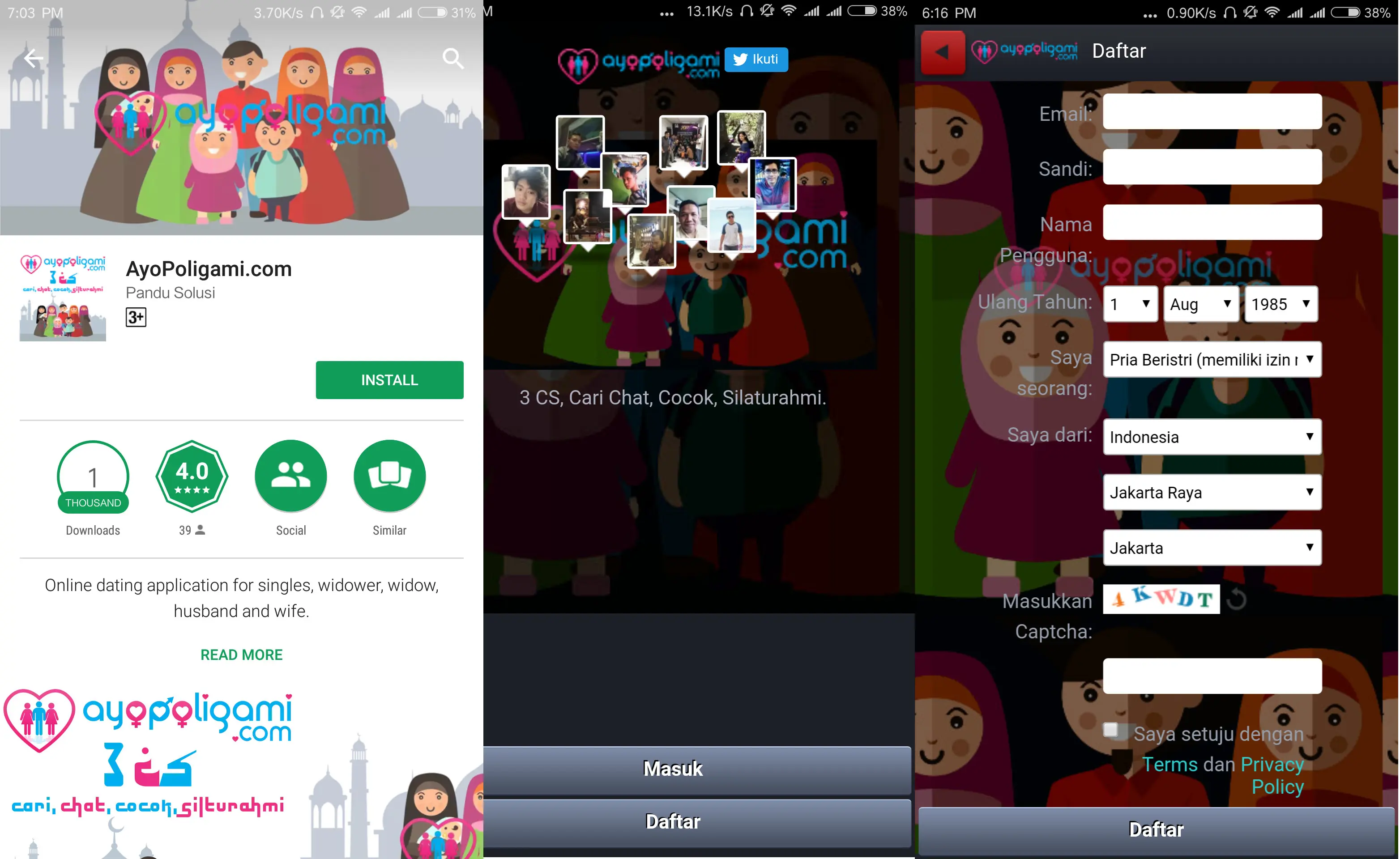 Tangkapan layar aplikasi AyoPoligami.com yang ada di toko aplikasi Android Google PlayStore (Doc: Google PlayStore)