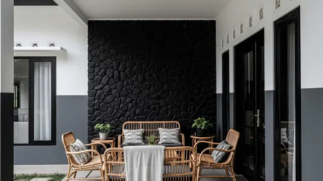 Model Teras Rumah Desa yang Terlihat Modern Hanya dengan Cat dan Batu Alam