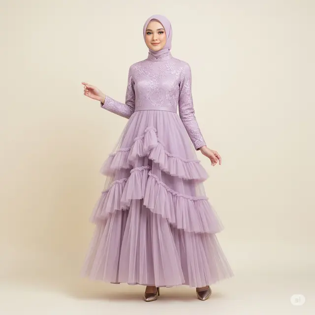 Model Dress Tulle Bertingkat Pesta Muslimah.