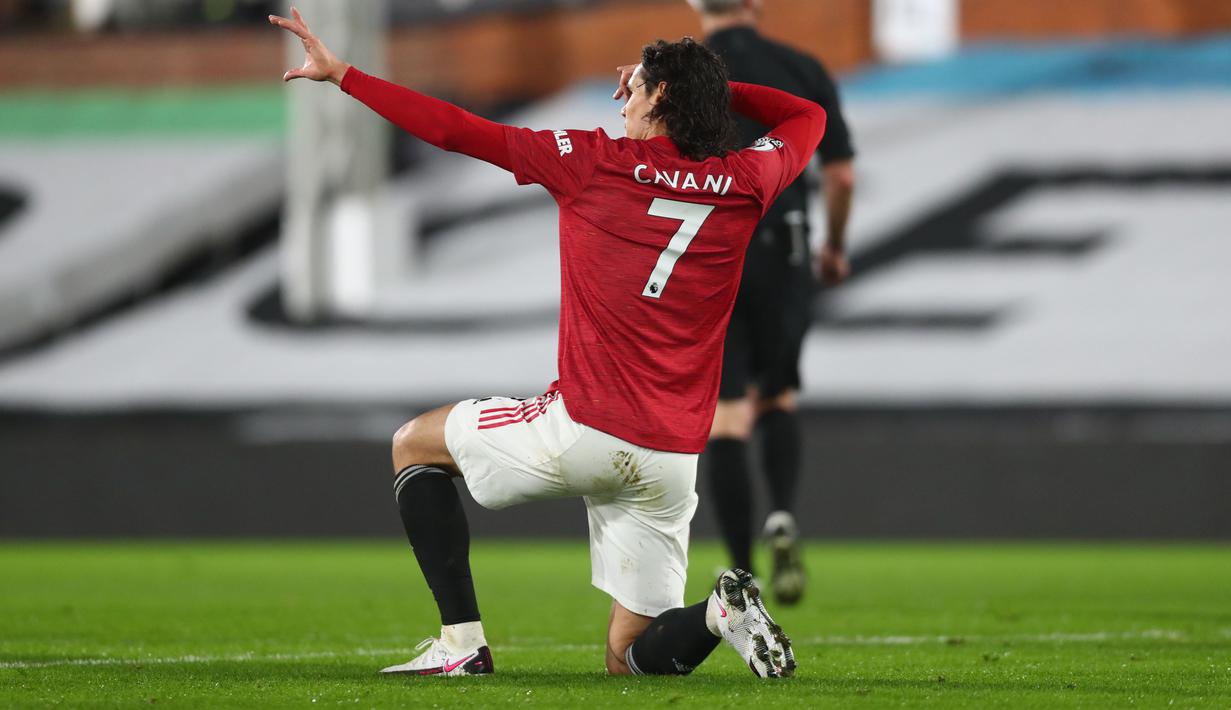 Selebrasi tersebut sejatinya sudah dilakukan Cavani sejak masih membela Paris Saint-Germain. (Foto: AFP/Pool/Clive Rose)