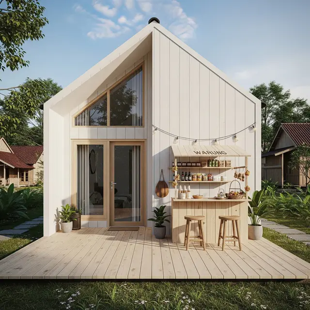 Desain Rumah di Desa Rp 50 Juta dengan Warung Kecil (Gemini AI)