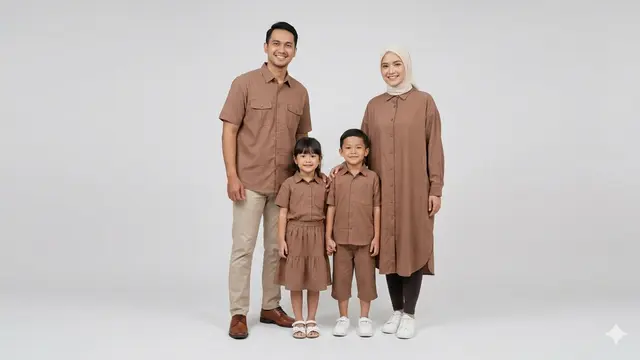 Model Baju Lebaran Keluarga Tema Earth Tone. AI