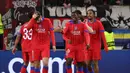 Di babak kedua, Nuno Mendes berhasil mencatatkan namanya di papan skor untuk memperlebar keunggulan PSG atas Bayer Leverkusen jadi 5-1. (FRANCK FIFE/AFP)