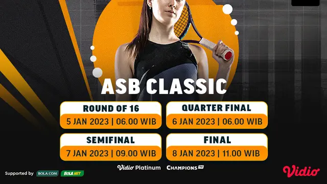 Jadwal dan Live Streaming WTA 250 ASB Classic di Vidio, 6-8 Januari 2023