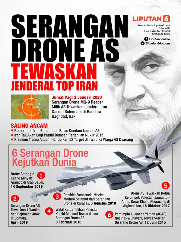 Infografis Serangan Drone AS Tewaskan Jenderal Top Iran. (Liputan6.com/Abdillah)