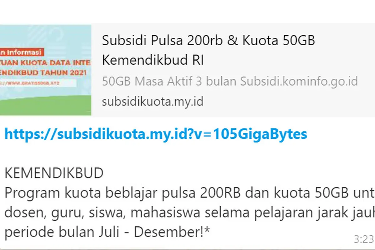 Cek Fakta Liputan6.com mendapati informasi subsidi pulsa 200 ribu dan Kuota 50 GB periode Juli-Desember dari Kemendikbud