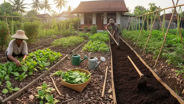 Cara Membuat Kebun Sayur yang Mendapat Mulsa Gratis dari Daun Kering di Pekarangan