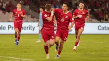Striker Timnas Indonesia, Ole Romeny berselebrasi setelah menjebol gawang Singapura pada laga Grup A FIFA ASEAN Cup 2026 di Stadion Utama Gelora Bung Karno, Jakarta, Jumat (25/9/2026). (Bola.com/Budy Santoso)