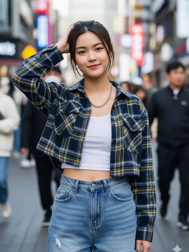Crop Top Flannel dan Jeans