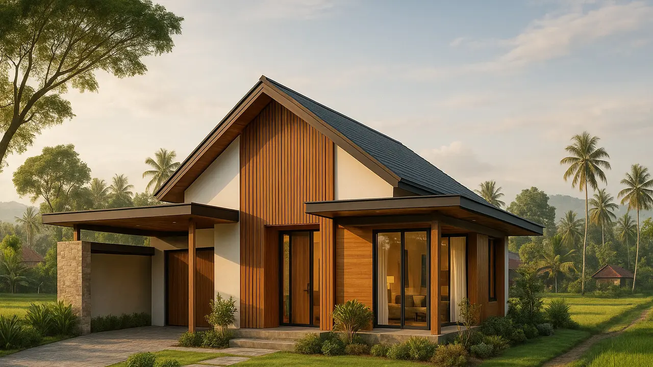 Referensi Desain Rumah Dengan Aksen Kayu/Gambar via AI