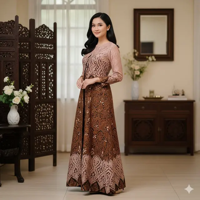 Elegansi Brokat Cokelat & Nude/Krem