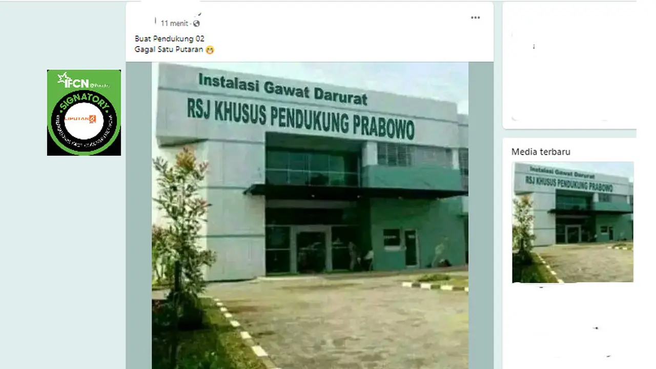Tangkapan layar klaim foto RSJ khusus pendukung Prabowo