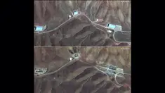 Kombinasi gambar yang dibuat pada 17 Juni 2025 dengan menggunakan citra satelit yang dirilis oleh Maxar Technologies ini menunjukkan bangunan penyimpanan di fasilitas rudal Tabriz di Tabriz, Iran, pada 29 Mei 2025 (atas) dan pada 17 Juni 2025 setelah dihantam serangan udara Israel. (Foto oleh Citra satelit ©2025 Maxar Technologies/AFP)
